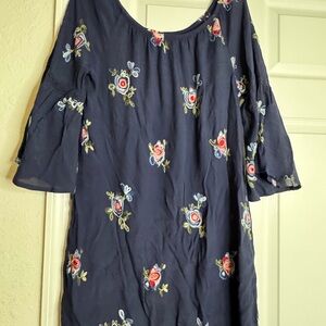 Fig and Flower Navy Top with Embroidery